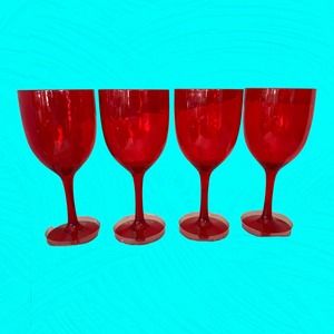 Red Acrylic Wine Glasses Indoor Outdoor Sturdy Acrylic Plastic 8" Water Glasses
